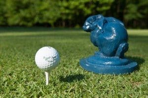 dancing blue rabbit with golf ball
